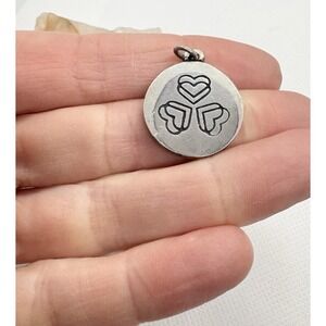Vintage Sterling Silver Triple Heart Symbol Pendant Modern Artisan Design 6g